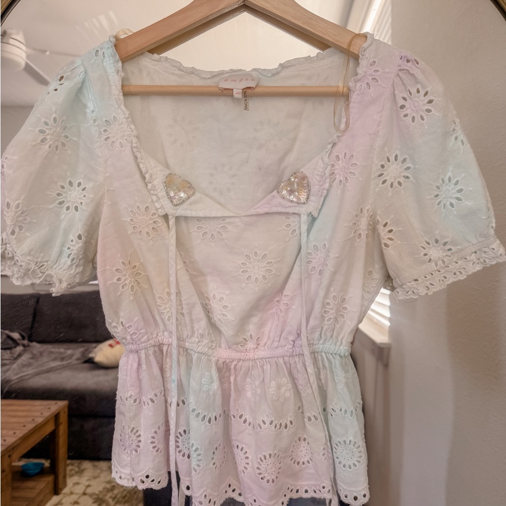 Entro Pastel Eyelet Short Sleeve Top